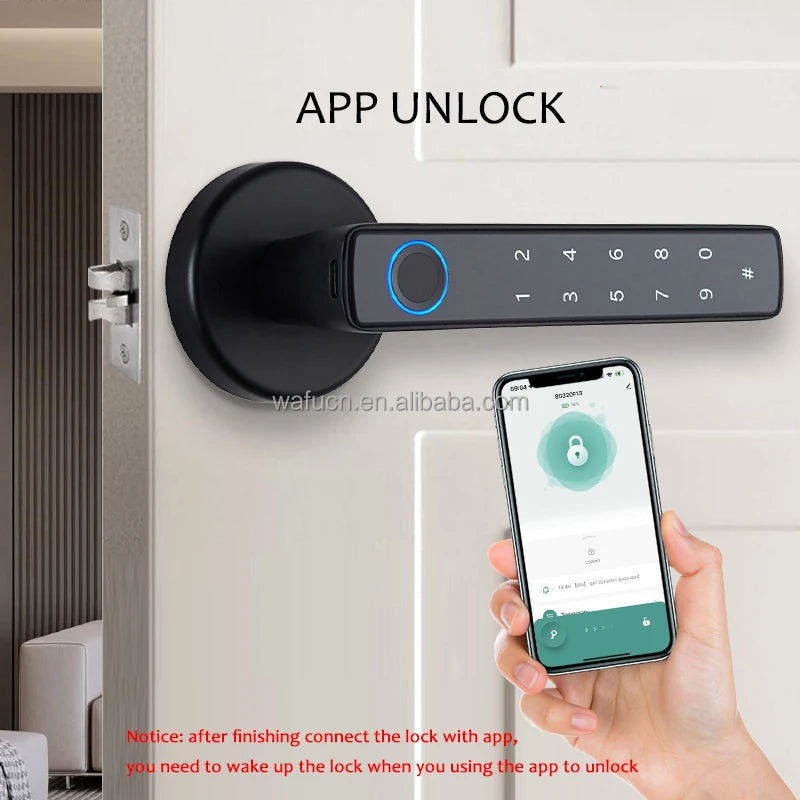 WAFU Mini Tuya Biometric Fingerprint Aluminum Alloy Smart Door Lock for Wood/Steel/Glass Wi-Fi for Bedroom/Office Use