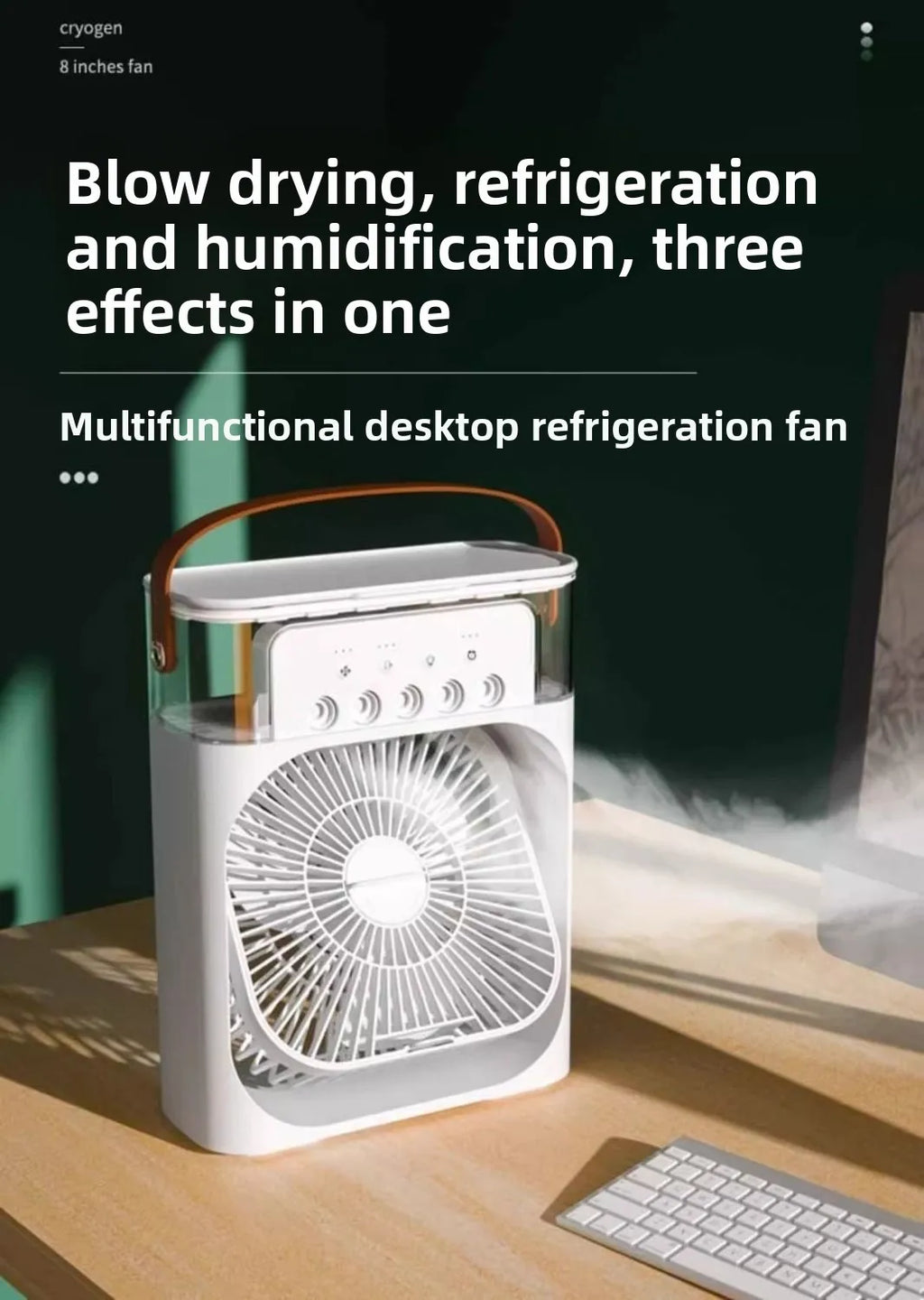USB-Powered Mini Portable Handheld 3-in-1 Air Cooling Humidifier Fan with Ice Function for Outdoor & Car Use