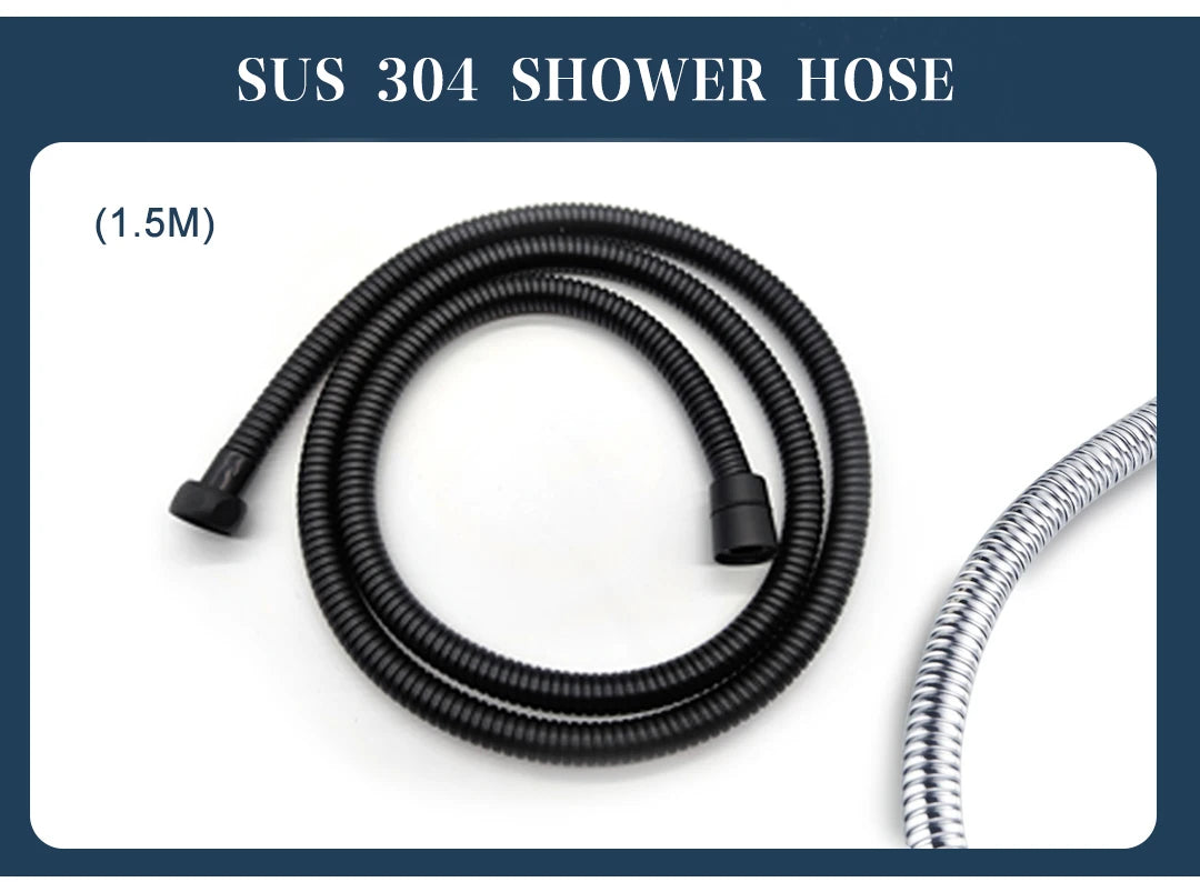 Chrome Matt Black Handshower Head 150cm Stainless Steel Shower Hose Brass Bracket Shower Head Wall Mounted Shower Accessories