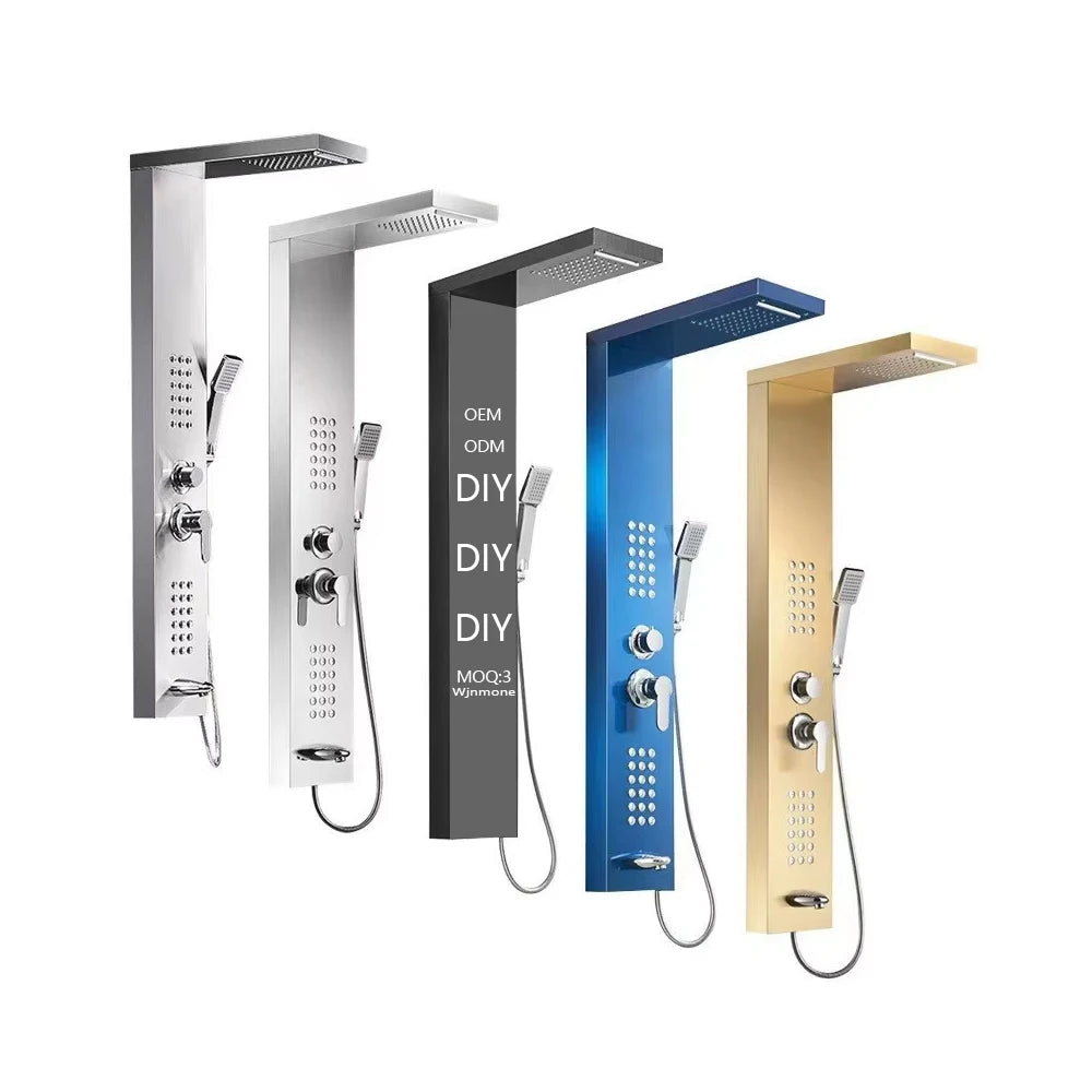 Modern OEM ODM DIY Customized Wall Mounted Bathroom Shower Faucet Mixer Tap Stainless Steel SPA Back Jet Massage Shower Panel