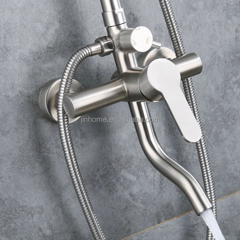 Luxury CE Certified Stainless Steel 304 Shower Tap Set Hot and Cold Rain Set Shower High Pressure Brushed Nickel Shower Kit