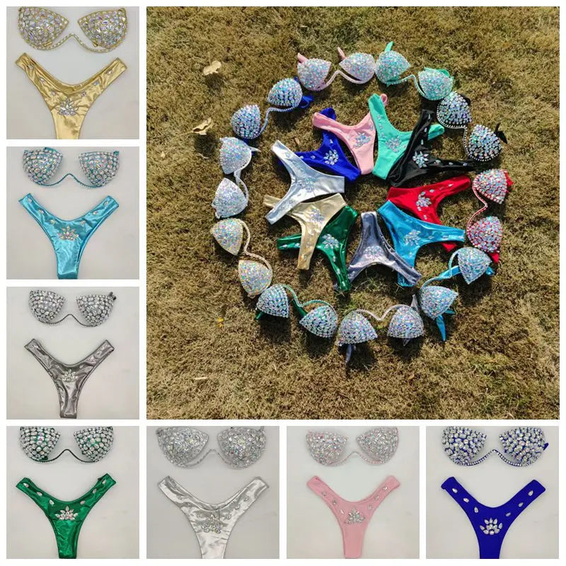 2020 10colors diamond bikini crystal bikini swimwear plus  sizes bikini rhinestone bikini swimsuit sexy  beachwear biquini