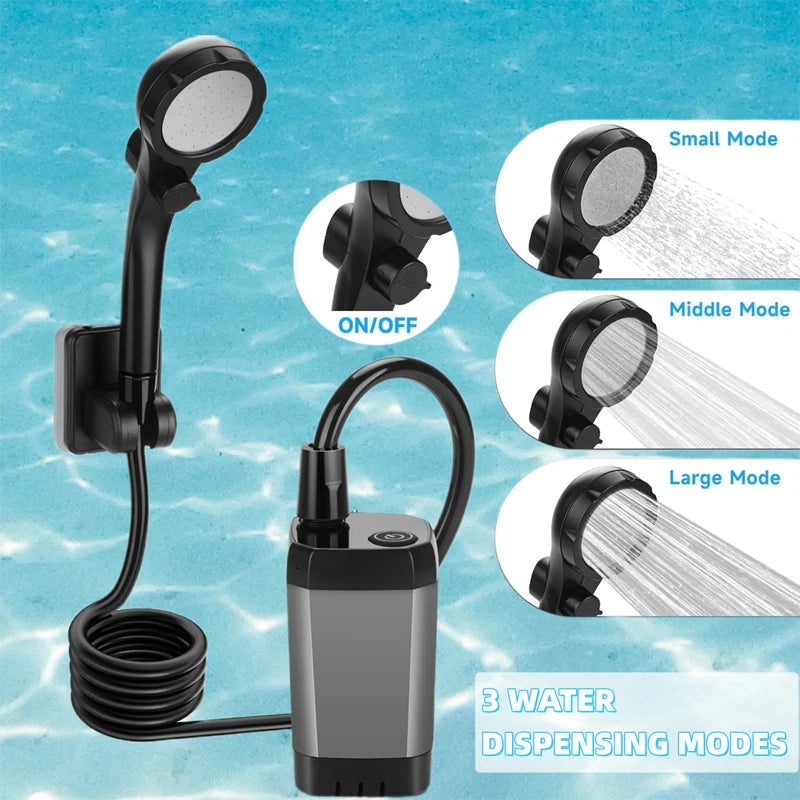 New Design USB Rechargeable 6000mAh Outdoor Hand Portable Pressurized Outdoor Camping Electric Shower for Beach