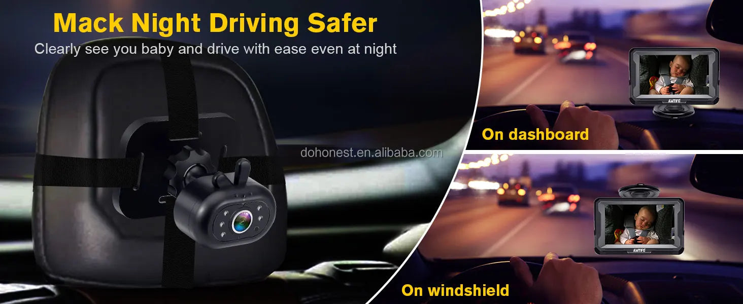 Brown Baby Car Camera Waterproof 1080P Easy Install Clear Night Vision 2Mins Plug-Play 360 Rotation Rear Facing Monitor