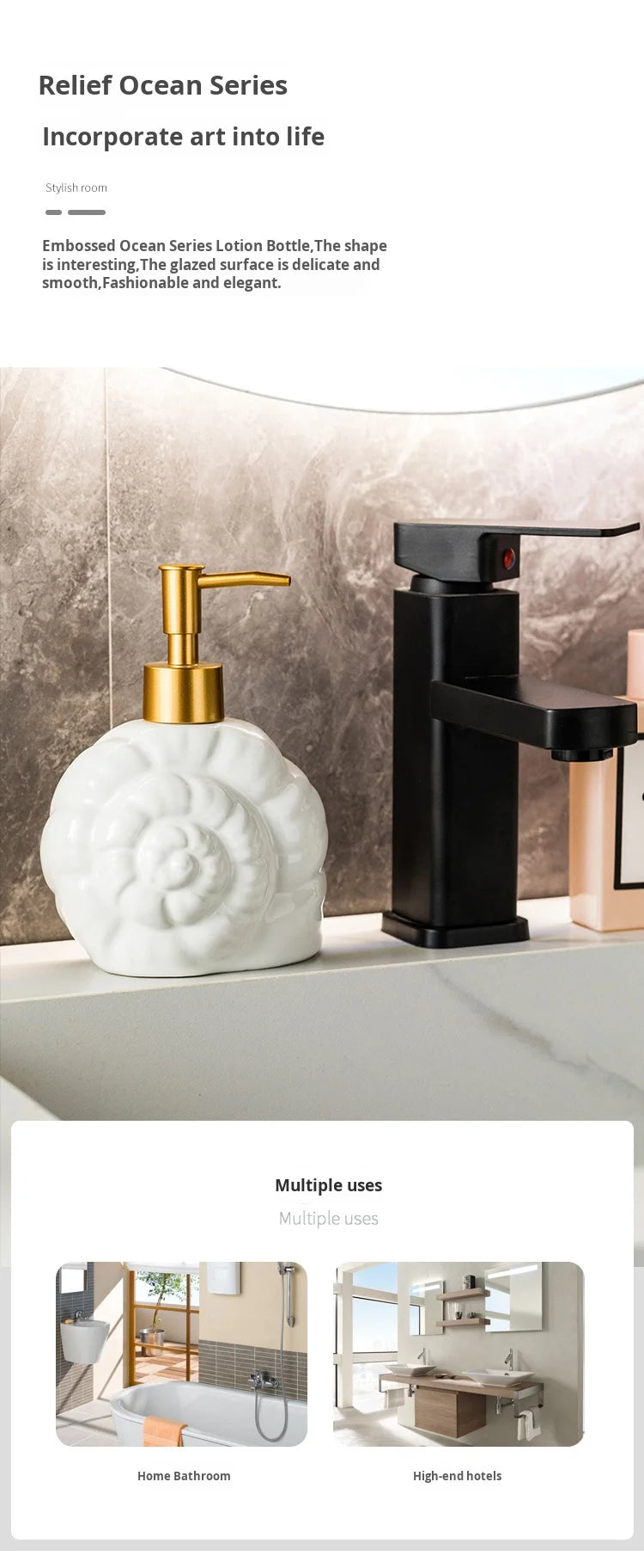 Minimalist Nordic Style Ceramic Dispensing Bottle for Hand Soap Shower Gel or Shampoo Hotel Bathroom Set Supplies