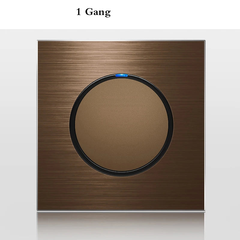 1 2 3 4 Gang 1 Way 2 Way Household Wall Switch Socket Aluminum Brushed Brown Panel LED Indicator Switch 86*86mm