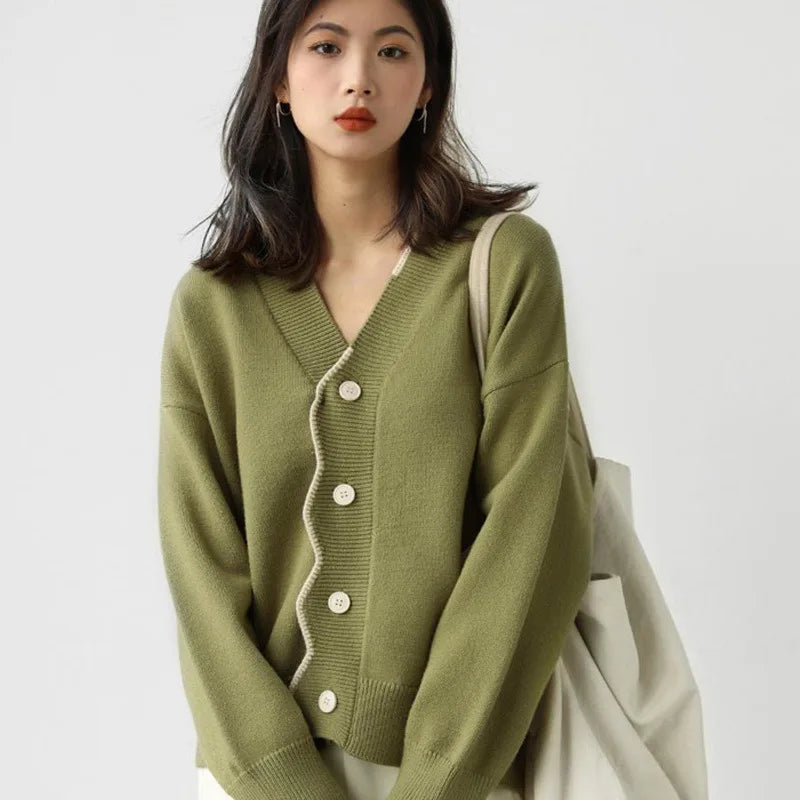 Hot Sale Fashion Lady v Neck Custom Fit Weaving Side Plus Size Women Sweater Coat