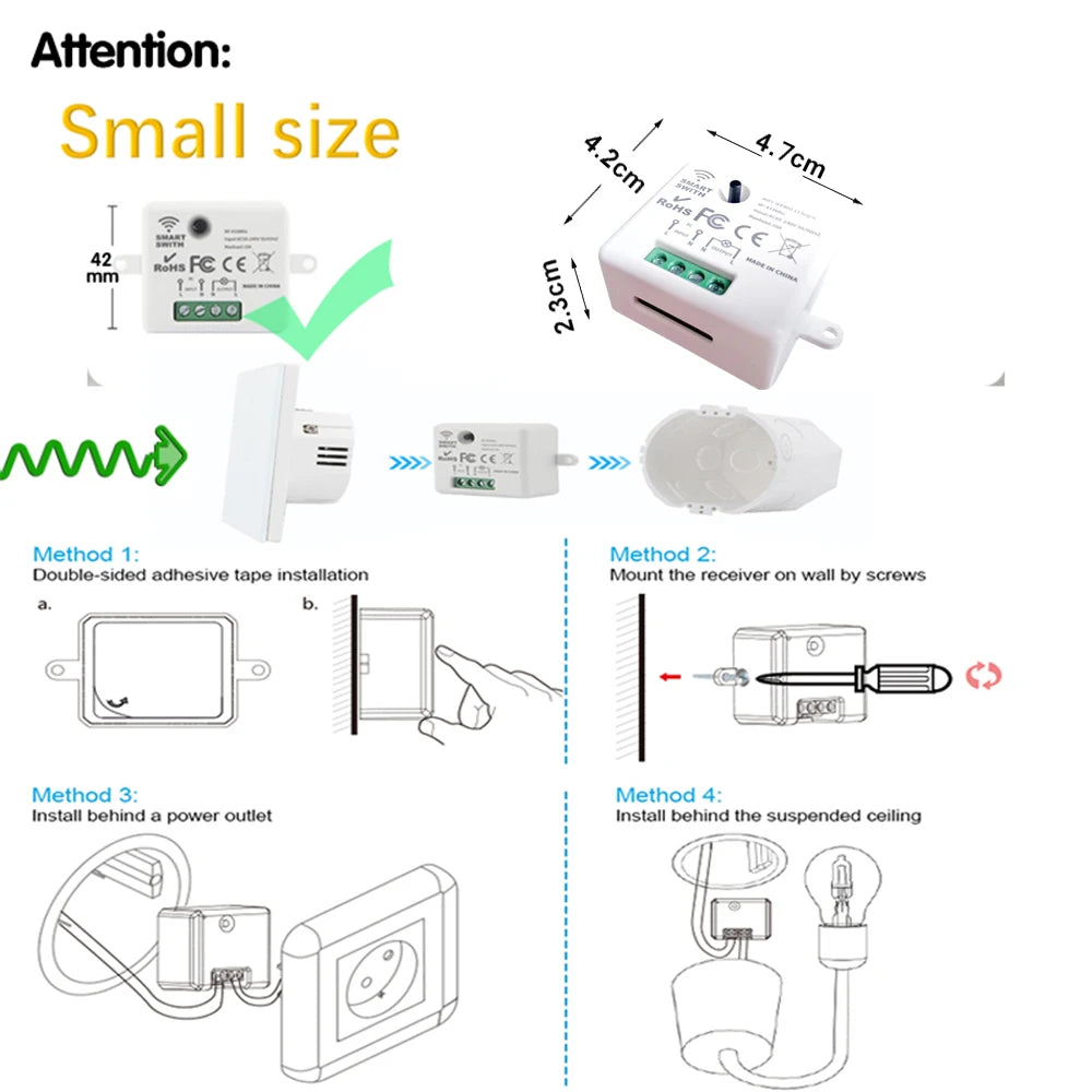 Mini Module WIFI Tuya Smart Light Switch Wall Panel Push Button Switch 433MHZ Wireless Electrical Home Remote Control 220V 10A