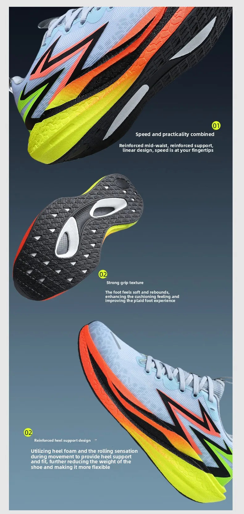 New Pointed Running Shoes Marathon Casual Sports Breathable Mesh Lightweight Lace-Up Closure Unisex Summer Cushioning TPR
