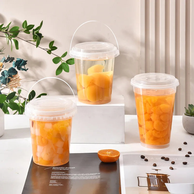 500ml Hard PP Plastic Disposable Fruit Punch Cup Custom Printing Fruit Tea Packing Bucket