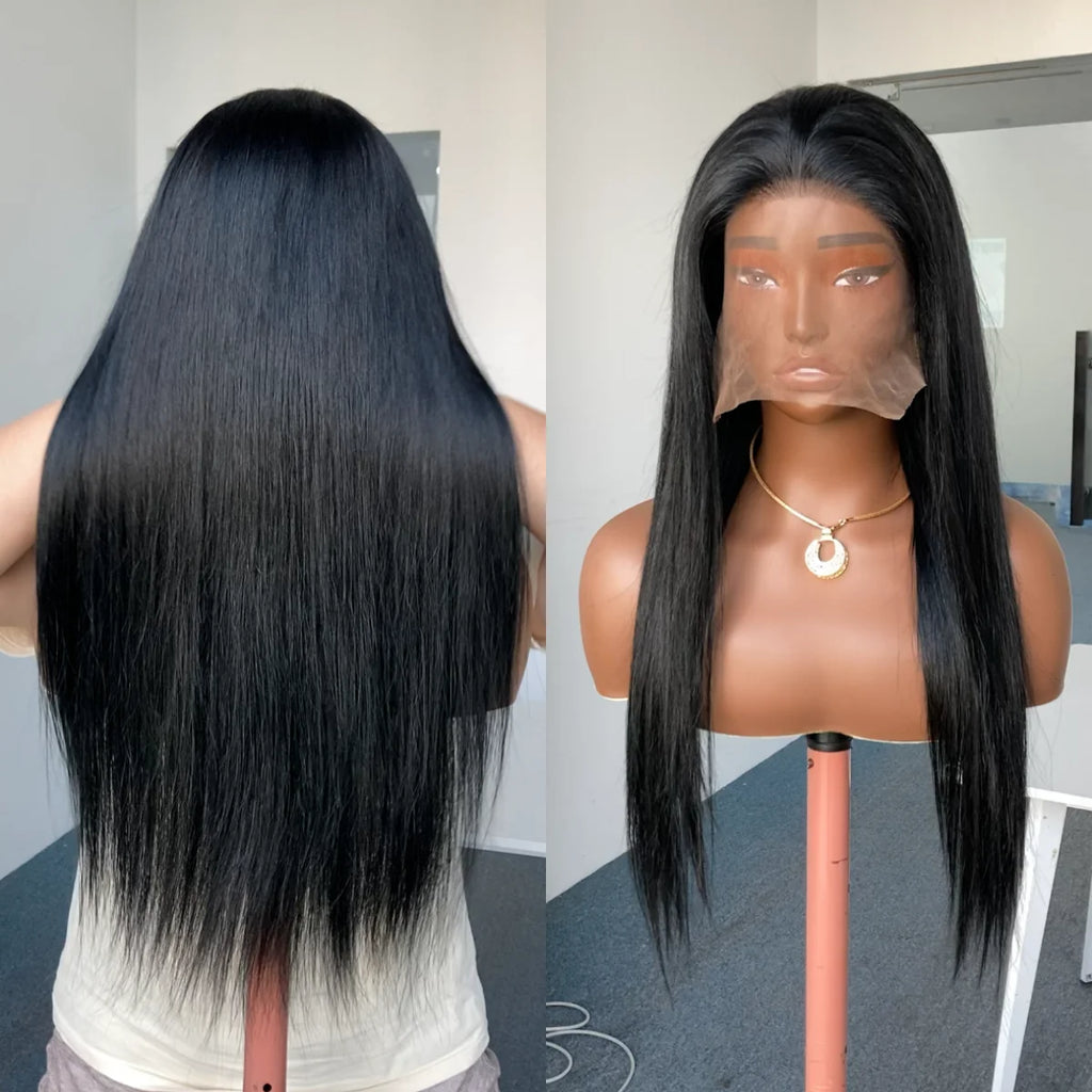 Super Double Drawn 13x4 Lace Front Wig Virgin Straight 150% Density Raw Cuticle Aligned Glueless Pre Plucked Baby Hair