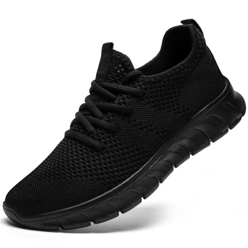 DZNAN PT053 Men Athletic Sneakers Black Loafers Casual Sports Knit Sneakers Breathable Athletic Running Walking Gym Shoe