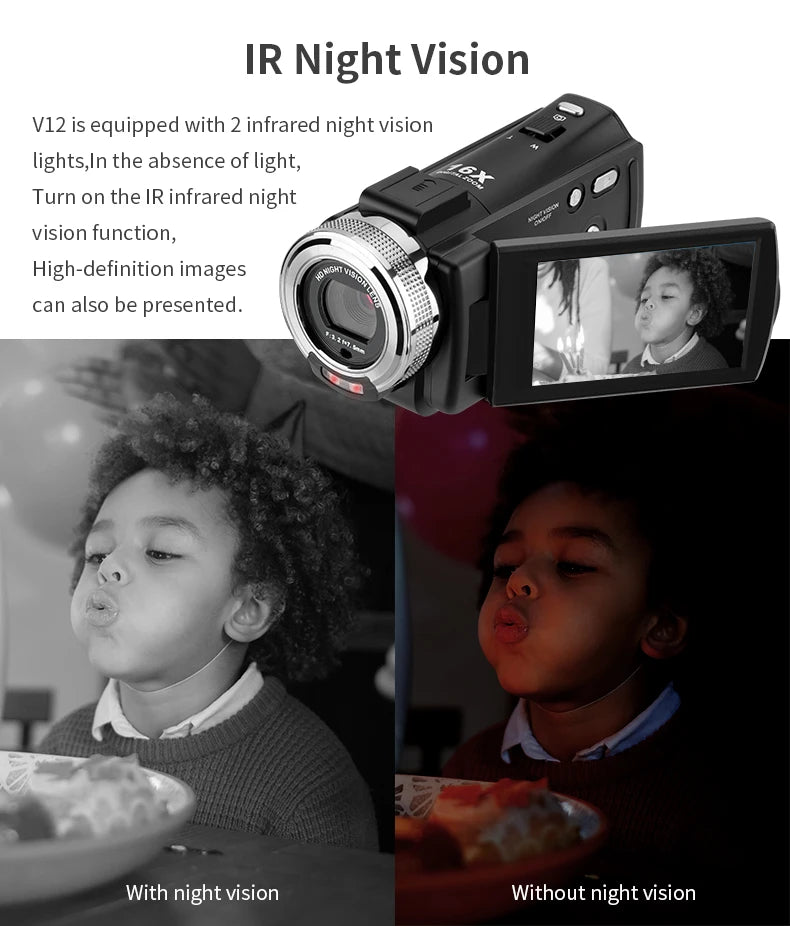 Video Camera Full HD 1080P Digital Camcorder Ordro V12 Infrared Night Vision Home Use Camara for Youtuber Beginner Vlogging