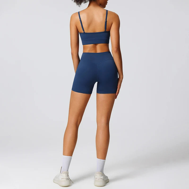 Tiktok Hot Female Quick-Drying Training Shorts Bra Set Sexy Sports Bra Crossover Waist Women Workout Shorts 2 Piece Gym Yoga Set
