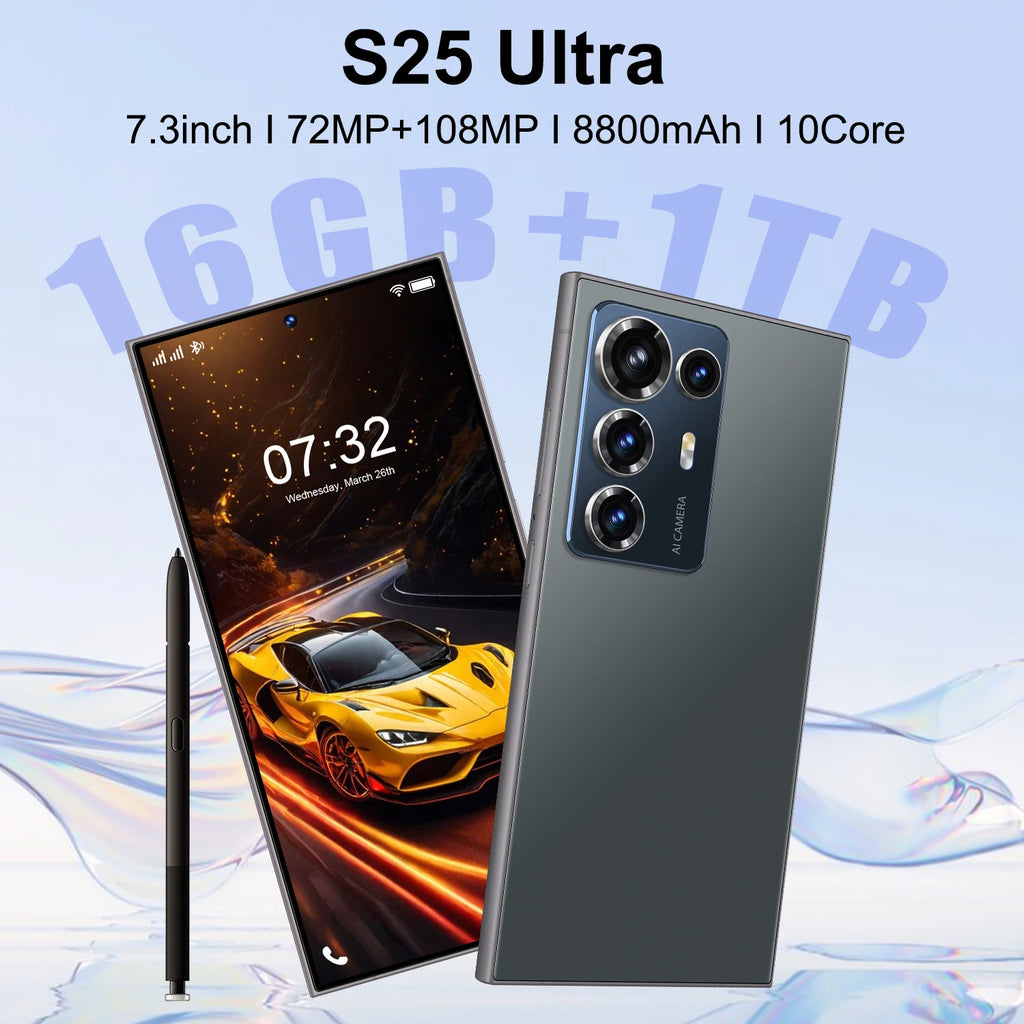 S25 ULTRA 5G Smartphone 7.3 Inch HD Screen 8800mAh Battery 108MP Camera DecaCore Phone CPU MTK Processor LTE CDMA Mobile Phones