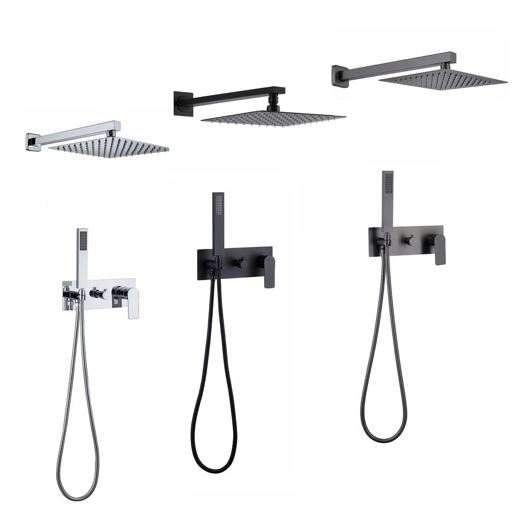 Brass mixing valve wall-mounted shower,2-function bathroom shower head, faucet and shower head set.