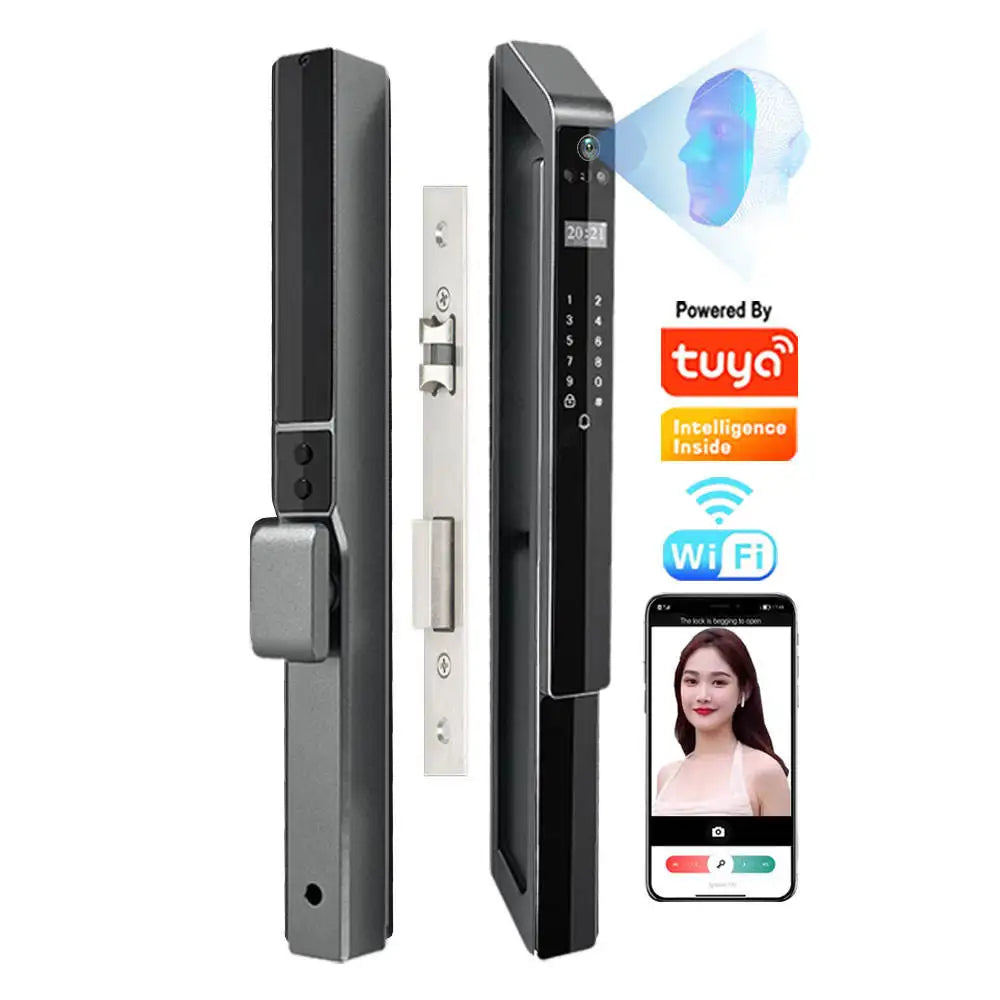 Wifi Tuya Fingerprint Smart Digital Glass Aluminum Sliding Door Lock Biometric 3d Face Recognition App Serrure Intelligent
