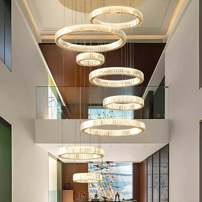 Modern Luxury Hotel Lobby K9 Crystal Ceiling Chandelier Villa Living Room Loft Staircase Round Ring Chandelier Pendant Lights