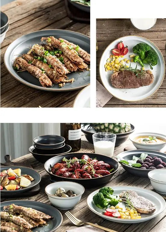 LingAo-Nordic Style Ceramic Household Bowl, Plate, Dish, Chopsticks, Tableware Combination Set