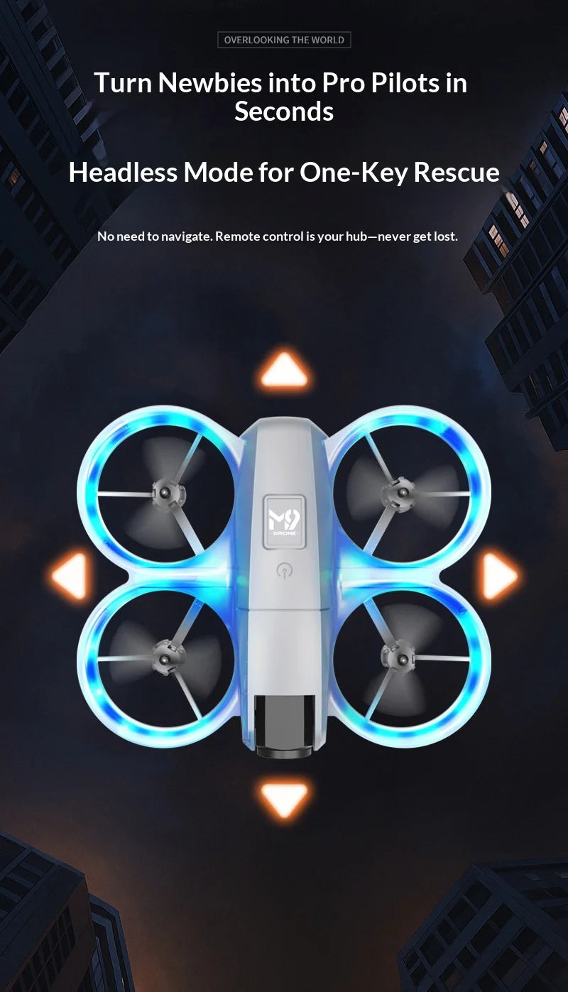 New M9 Drone Dual Camera Optical Flow HD Aerial Photography Quadcopter RC Aircraft Toy with WiFi FPV Foldable Smart Follow Drone
