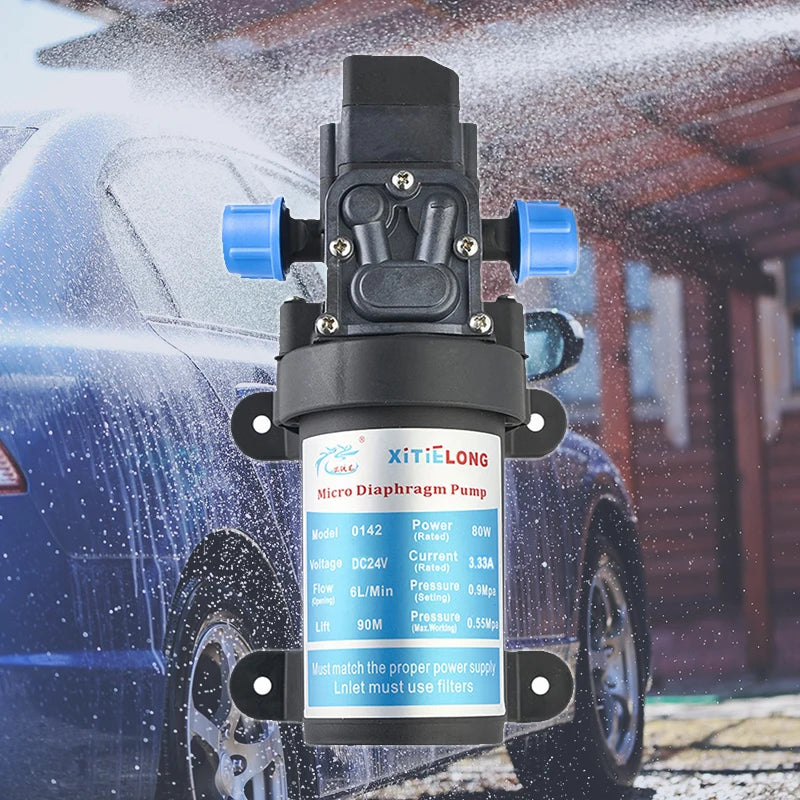 Electric Pressure Washer Pump 24V 80W Portable High Pressure Intelligent Mini Car Water Pump for Auto RV Home Garden Pet Shower