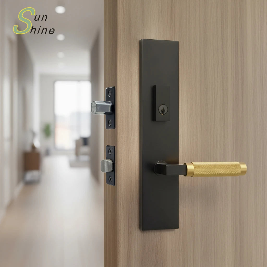 Luxury Solid Zinc Alloy Long Plate Knob Brass Material Half Knurled Rhombus Pattern Handle Door Lock