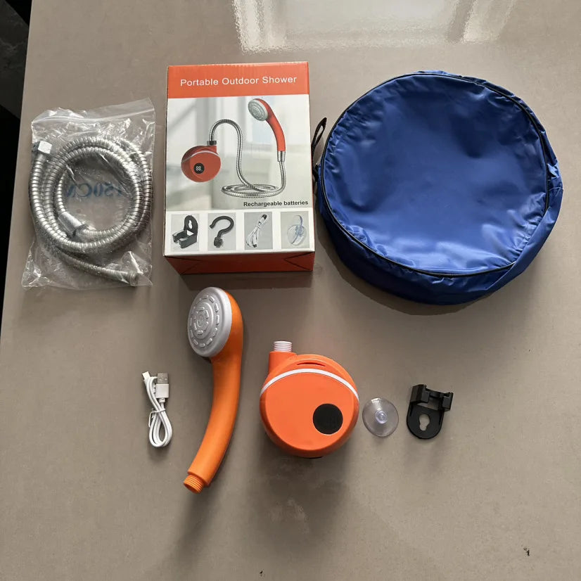 Portable ABS Material Camping Shower Indoor Outdoor Rechargeable Electric Shower Pump Kit Temperature Display Hiking Car Pet
