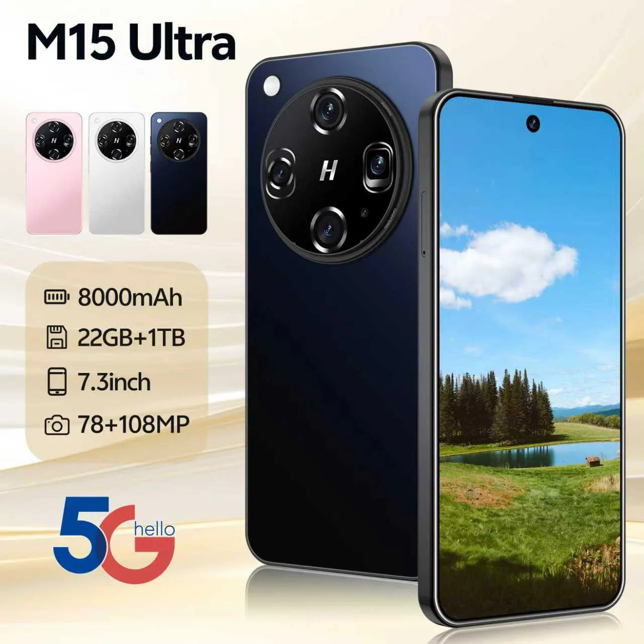 Real High Quality M15 Ultra Smartphone Android 15 5G Dual SIM Unlocked Version 7.3 Inch M15 ultra Mobile Phones