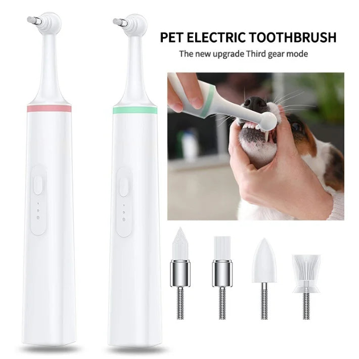 Dropshipping Dog Pet Electric Toothbrush Set With 4 Brush Heads Ultrasonic Tooth Stains Calculus Remover Tooth Cleaner