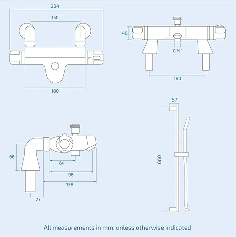 Dual Handle Brass Thermostatic Valve Concealed Hot Cold Shower Faucet Set Soft Spray Polished Chrome Finish
