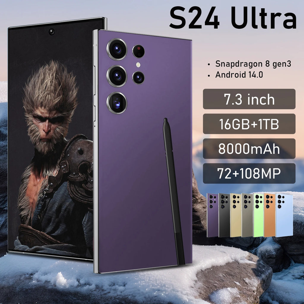 7.3 Inch Full HD S24 Ultra Smartphone with Deca Core CPU 5G Dual Sim 1TB Storage 108MP Rear Camera LTE & CDMA Mobile Phones
