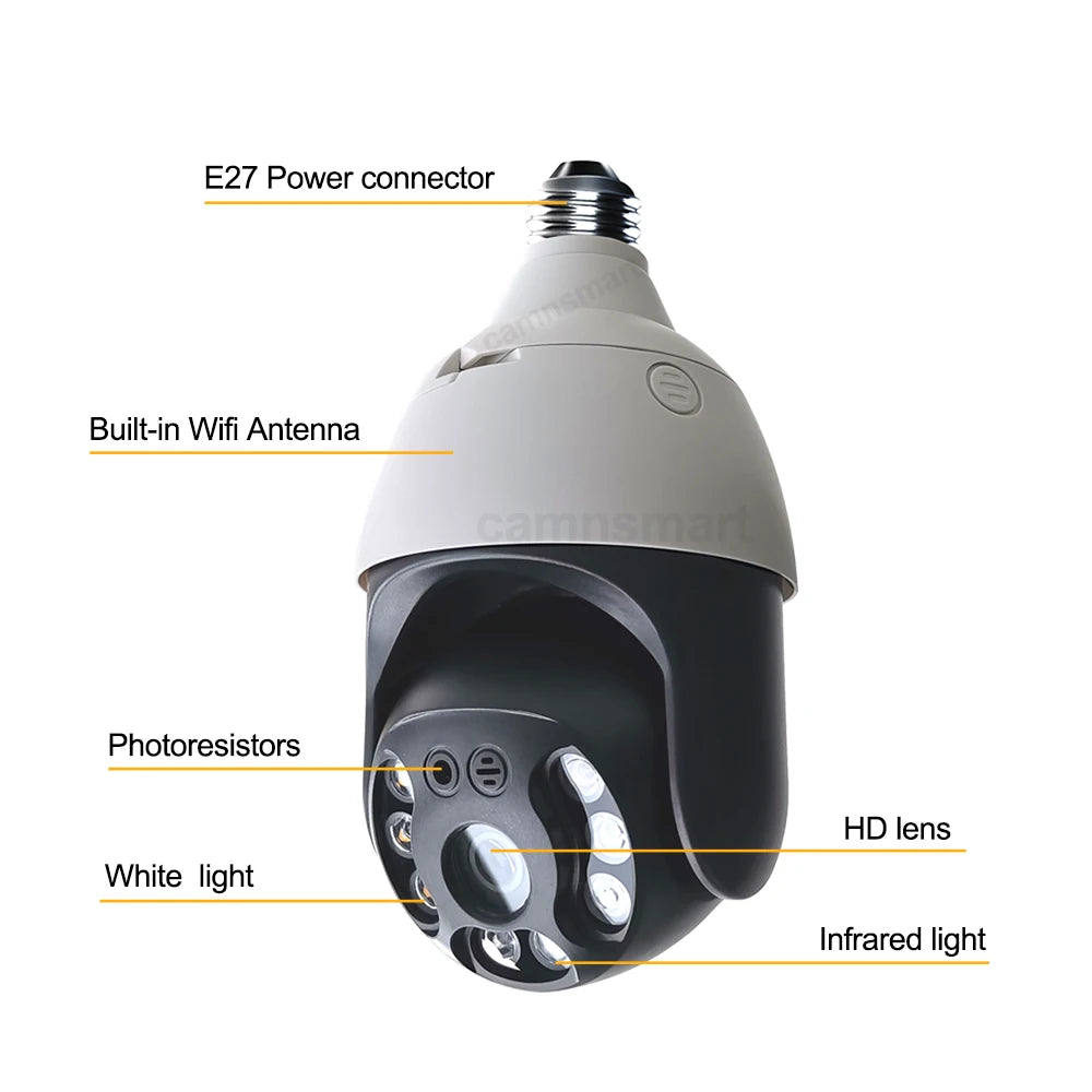5MP Security IP Camera Onvif NVR E27 Light Bulb PTZ Video Surveillance Protection 256G System Smart Home Auto Tracking AI Human