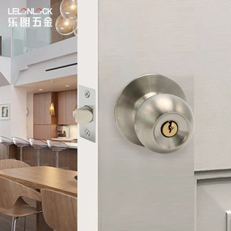 Cylindrical Knob Spherical Lock 304 Stainless Steel Brushed Round Ball Deadbolt Interior Door Lock