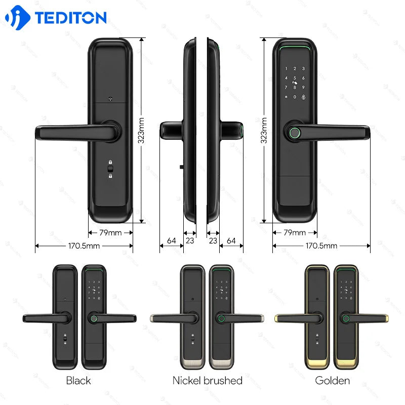 Tediton Smart Locks for Front Door Digital Electric Keyless Aluminum Alloy Fingerprint Tuya Smart Door Lock