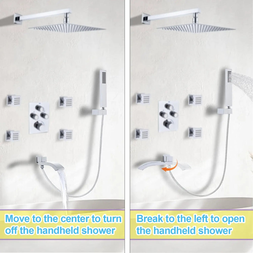 Thermostatic Shower System Full Coverage Rainfall Jet Shower Set Slide Bar Wall Mounted Brushed Nickel Finish for Apartment Use