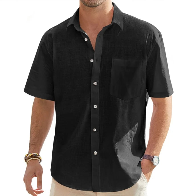 New Men's Solid Color Short Sleeve Shirt