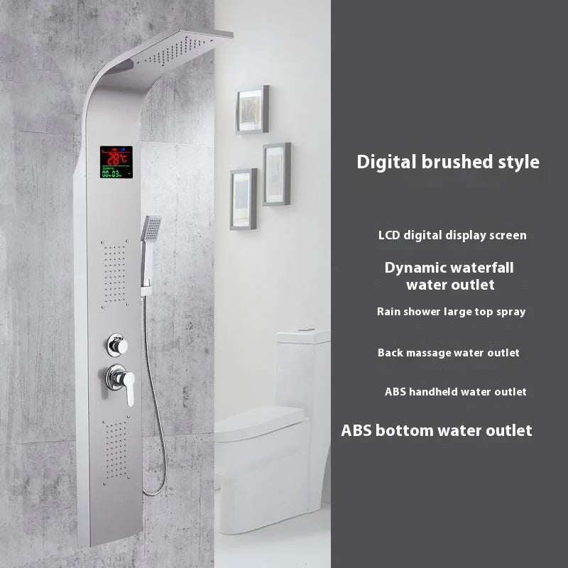 Stainless Steel Black Led Digital Instant Hot Water Shower Panel Waterfall Spa Jets Smart Bathroom Shower Wall Panel