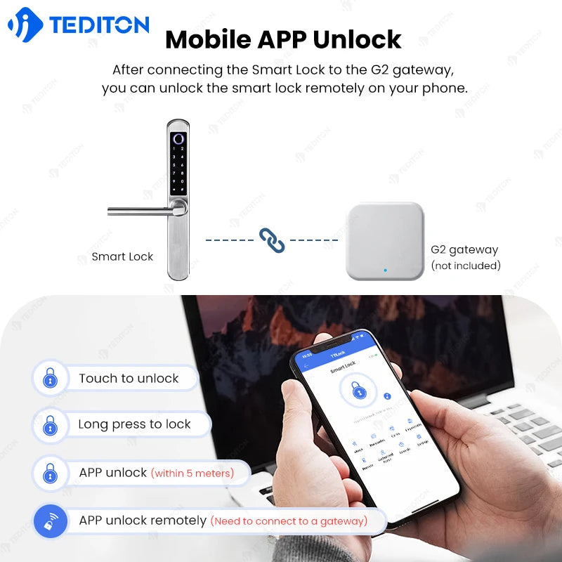 Tediton TTlock Outdoor Sliding Push and Pull Smart Lock Hotel Security Door Lock Smart Locks for Exterior Doors