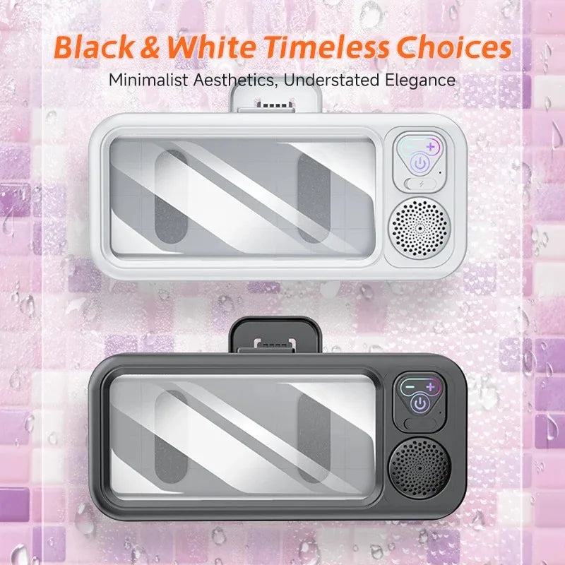 Waterproof BT  Speaker Mobile Phone Case Holder Anti-Fog Touch Screen 360 Rotation for Shower Bathroom  Kitchen Swim Universal