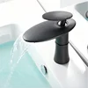 Modern Brass Chrome Finish Deck Mounted 1-Hole Single Handle Waterfall Spout Bathroom Sink Faucet with Ceramic Valve Core