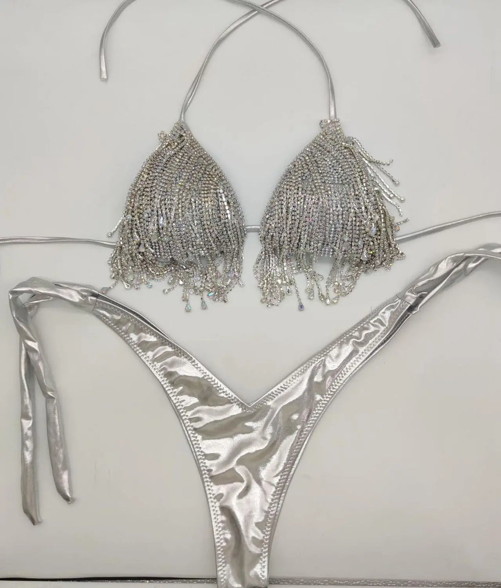 newest 2022 crystal bikini diamond swimwear biquini diamond bikini beachwear popular swim suit  rhinestone swimsuits bikini