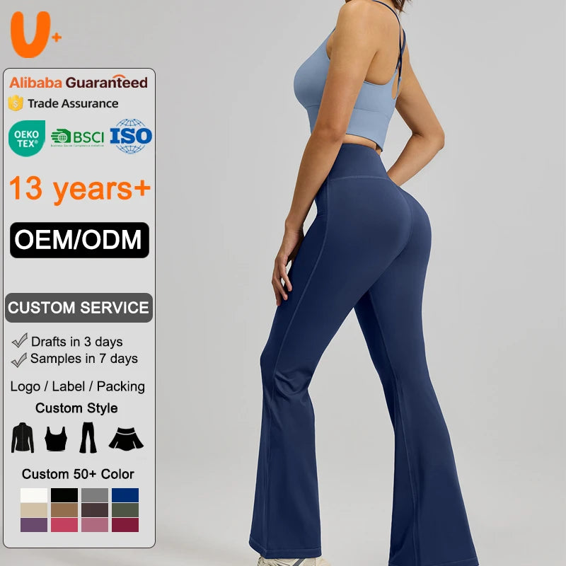 Wholesale Women's  Activewear 2-piece Gym Set Butt Scrunch High Elastic Flared Pants Set for Outdoor Workout Fitness