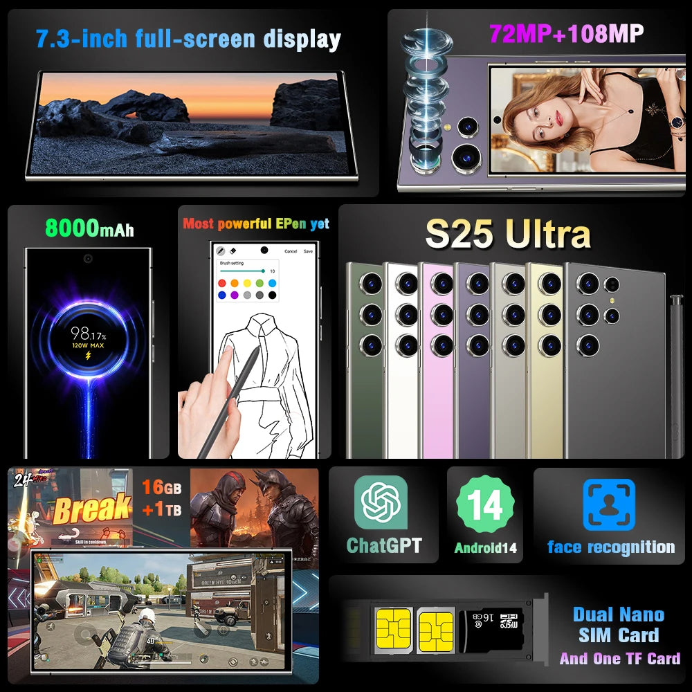 Galaxies S25ultra Original Phones S25 ultra Smartphones 256GB 4G Dual SIM Cellphone Mobile Phone S25 ultra Android 14 3g4g5g