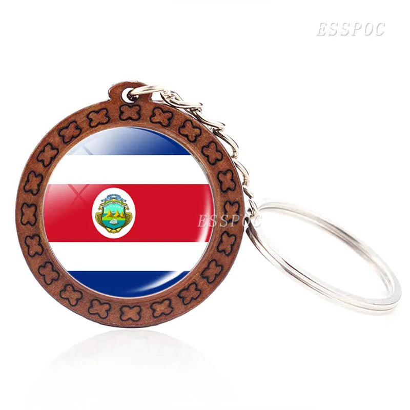 Flag Key Chains North America Canada America Mexico Jamaica Bahamas Cuba Barbados Flag Glass Dome Keychain Wooden Trinket