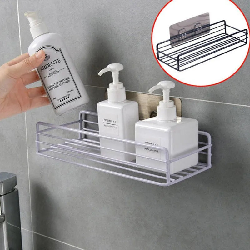 Modern High Quality Self-Adhesive Metal Iron Double Tier Wall Mounted Strong No-Drilling Bathroom Corner Shower Caddy Organizer