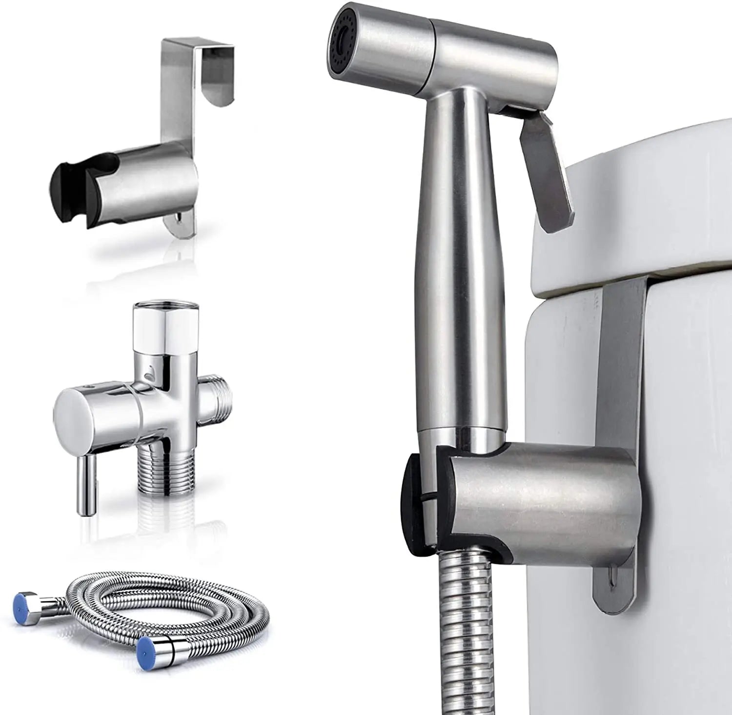 Deao Stainless Steel Handheld Bidet Sprayer Modern Toilet Faucet Adjustable Pressure Diaper Sprayer Set Hose Bathroom