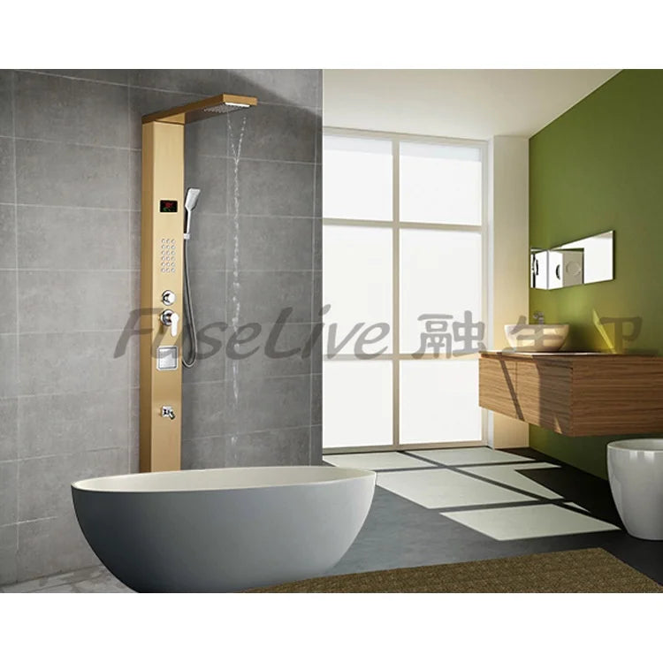 Luxury Hot Sale  Brushed Color Thermostatic Led Rain Shower Head Bathroom Stainless Steel Wall Mounted Waterfall Shower Panels