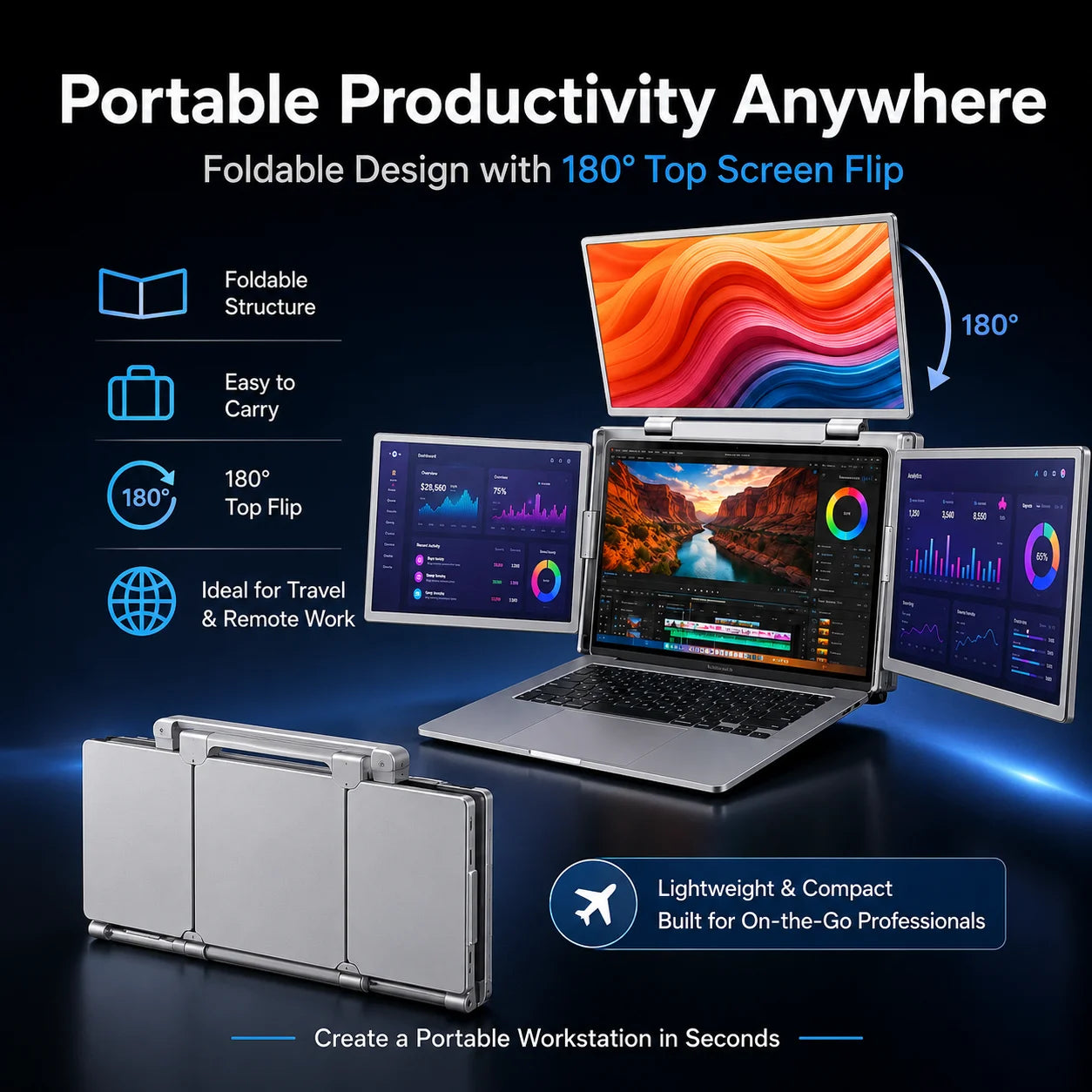 14 Inch Laptop Screen Extender Triple Display 1920x1200 16:10 IPS 100% sRGB Portable Monitor Extender