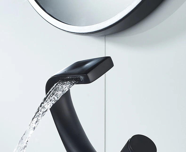 Black Faucet Bathroom Sink Faucets Hot Cold Water Mixer Crane Deck  Mounted Single Hole Bath Tap Chrome Finished ELM457