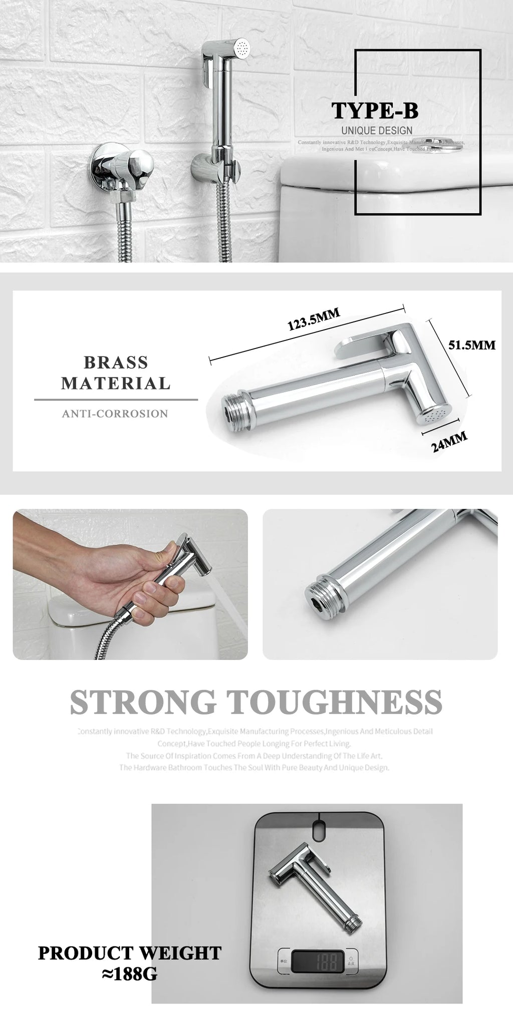 Shower Douche Toilet Bidet Sprayer Kit Chrome Polished Brass Bathroom Wall Mount Single Cold Valve Handheld Bidet Shattaf Set